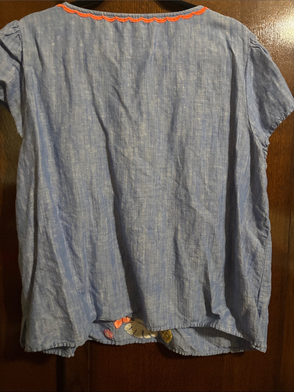 Talbots Chambray Blue Tropical Embroidered Split-Neck Tunic - Picture 4 of 6